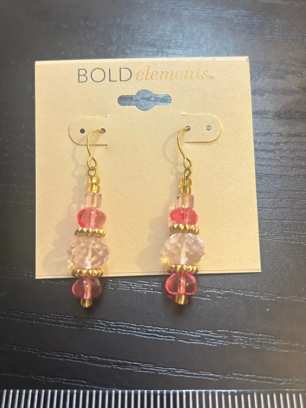 Bold Elements Pink Beaded Dangle Earrings Gold Tone NWT
